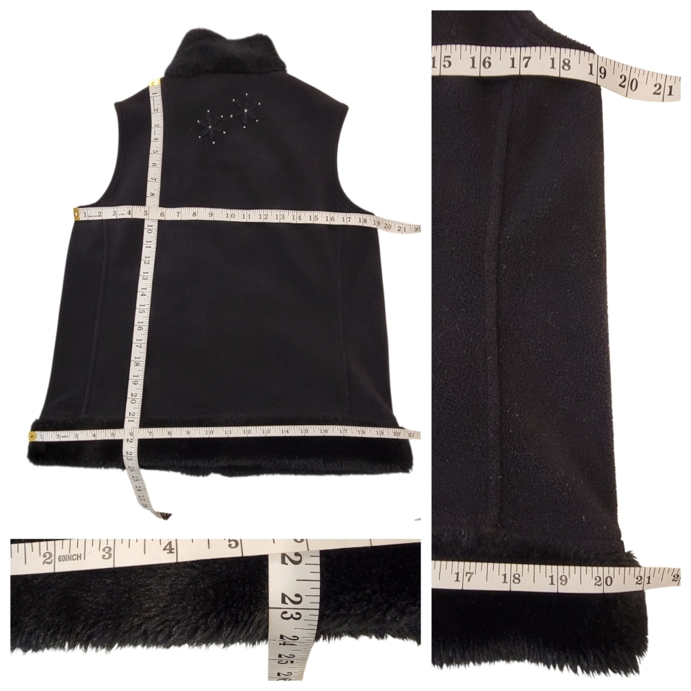 Vintage Northern Reflections Fleece Vest Black Faux Fur Trim Cozy Warm Women’s S - Picture 14 of 17